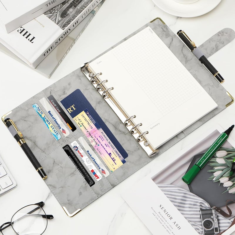 Toplive A5 Binder 6 Ring Personal Planner Budget Cover Marble Gray Notebook for Filler Loose Leaf Paper - Image 2